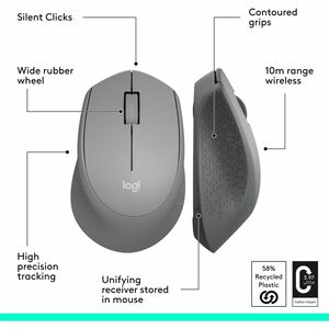 Logitech M330 SILENT PLUS Wireless Mouse, 2.4GHz with USB Receiver, Optical Tracking, Quiet & Lightweight, Gray - Mechanic