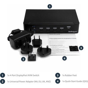 StarTech.com KVM Switchbox - TAA Compliant - 4 Computer(s) - 1 Local User(s) - 3840 x 2160 - 11 x USB - 5 x DisplayPort - 