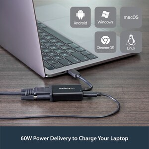 StarTech.com USB C to VGA Adapter with 60W Power Delivery Pass-Through - 1080p USB Type-C to VGA Video Converter w/ Chargi