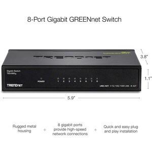 TRENDnet TEG-S82G 8 Anschlüsse Ethernet-Switch - Gigabit-Ethernet - 10/100/1000Base-T - Neu - TAA-konform - 2 Unterstützte