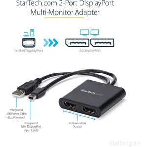 StarTech.com MSTMDP122DP, Mini DisplayPort, 2x DisplayPort, 3840 x 2160 Pixel, Schwarz, Kunststoff, 4K Ultra HD