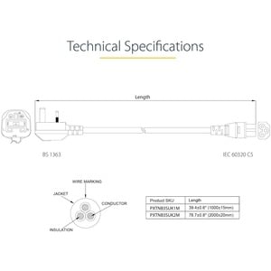 StarTech.com PXTNB3SUK2M Standard-Stromkabel - 2 m - Vereinigtes Königreich - für Notebook - BS 1363 / IEC 60320 C5 - 18 B