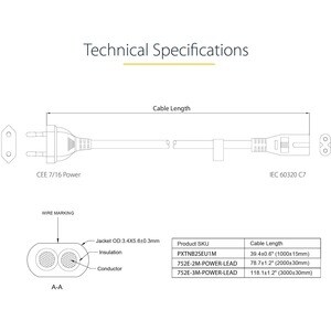 StarTech.com PXTNB2SEU1M Standard-Stromkabel - 1 m - Europa - für Notebook - IEC 60320 C7 / CEE 7/16 - 0.75mm2 Breite - 25