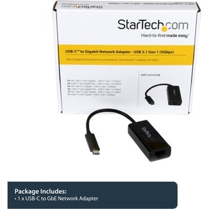 StarTech.com USB-C to Gigabit Ethernet Adapter - Black - USB-C to Ethernet dongle; Up to Gigabit speeds - Plug and play; U