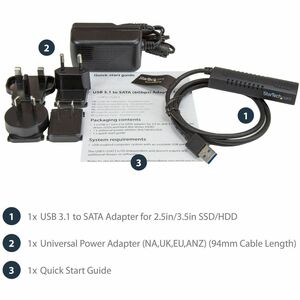StarTech.com SATA to USB Cable - USB 3.1 10Gbps - 2.5 / 3.5 SATA SSD HDD - SATA to USB Adapter Cable - USB 3.1 to SATA Cab