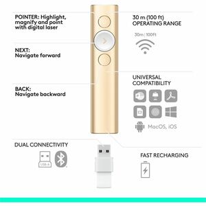 Logitech Spotlight Presentation Remote - Universal Wireless Presentation Clicker with Laser Pointer, Advanced Digital High
