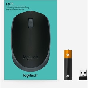 Logitech M170 Mouse - Optical - Wireless - Radio Frequency - Black - USB - Scroll Wheel - 2 Button(s) - Symmetrical