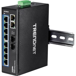 TRENDnet 10-Port Hardened Industrial Gigabit DIN-Rail Switch, 20Gbps Switching Capacity, DIN-Rail And Wall Mounts Included