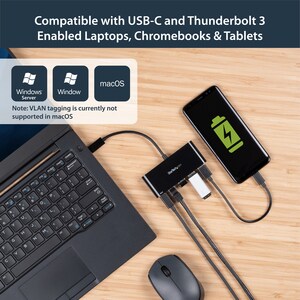 StarTech.com USB-C to Ethernet Adapter with 3-Port USB 3.0 Hub and Power Delivery - USB-C GbE Network Adapter + USB Hub w/