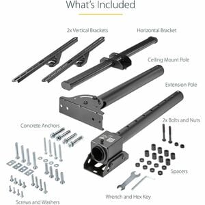 StarTech.com Ceiling TV Mount - 1.8' to 3' Short Pole - 32 to 75" TVs with a weight capacity of up to 110 lb. (50 kg) - Te