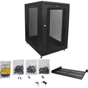 StarTech.com 18U 19" Server Rack Cabinet 4 Post Adjustable Depth 2-30" w/Casters/Cable Management/1U Shelf, Locking Doors 