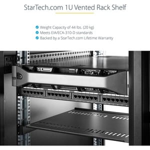 StarTech.com 1U Vented Server Rack Cabinet Shelf - Fixed 7in Deep Cantilever Rackmount Tray for 19" Data/AV/Network Enclos