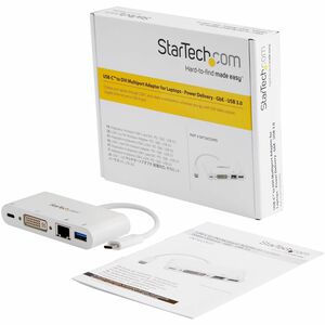 StarTech.com USB C Multiport Adapter - with Power Delivery (USB PD) - USB C to USB 3.0 / DVI / Gigabit Ethernet - USB-C Hu