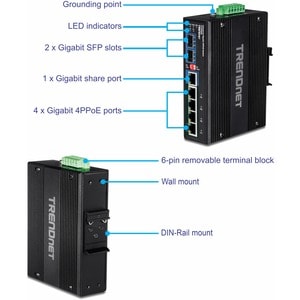 TRENDnet TI-UPG62 6 Ports Ethernet Switch - Gigabit Ethernet - 1000Base-X, 1000Base-T - New - 2 Layer Supported - Modular 