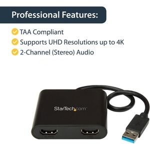StarTech.com Adaptateur USB vers double HDMI - 4K - 3840 x 2160 Supported - Noir