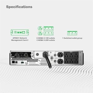 APC Smart-UPS, Line Interactive, 2200VA, Rackmount 2U, 120V, 6x NEMA 5-15R+2x NEMA 5-20R outlets, Network Card, AVR, LCD -