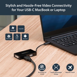 StarTech.com Adaptateur multiport USB-C - 3 en 1 - USB Type-C vers HDMI DVI ou VGA - USB Type-C - HDMI - DVI - VGA - Filaire
