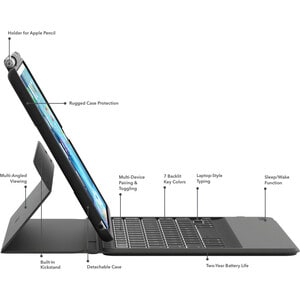 ZAGG Rugged Messenger Keyboard/Cover Case (Folio) for 10.5" Apple iPad Pro Tablet - Black - Drop Resistant Interior, Damag
