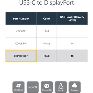 StarTech USB C to DisplayPort Adapter with 60W Power Delivery Pass-Through - 4K 60Hz USB Type-C to DP 1.2 Video Converter 