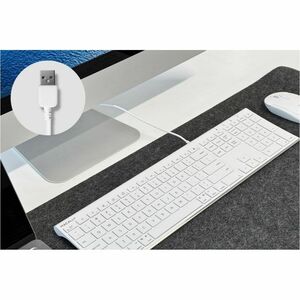 Macally Ultra-slim USB Wired Keyboard for Mac (White) - Cable Connectivity - USB Interface - 110 Key(s) - Windows, Mac OS 