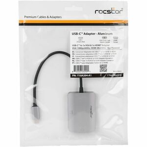 Rocstor Premium USB-C to HDMI & VGA Dual Port Adapter - HDMI 4K @30Hz, VGA 1080p - USB Type- C to 1x HDMI & 1x VGA - 2-Por