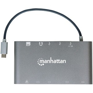 Manhattan Docking USB-C 11 ptos, HDMI/Mini DP/VGA, USB-C PD/3xUSBv3.2, Red/Audio/SD/micro SD - 5 x puertos USB - 3 x USB 3