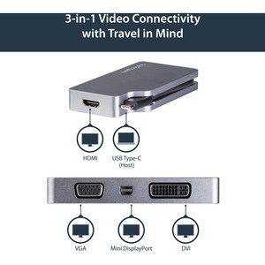 StarTech.com USB C Multiport Video Adapter 4K/1080p - USB Type C to HDMI, VGA, DVI or Mini DisplayPort Monitor Adapter - S