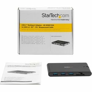 StarTech.com USB C Multiport Adapter - USB Type-C Mini Dock with HDMI 4K or VGA Video - 100W PD Passthrough, 3x USB 3.0, G