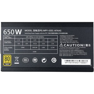 Cooler Master MWE Gold 650 Full Modular - Internal - 120 V AC, 230 V AC Input - 650 W / 3.3 V DC, 5 V DC, 12 V DC, 12 V DC