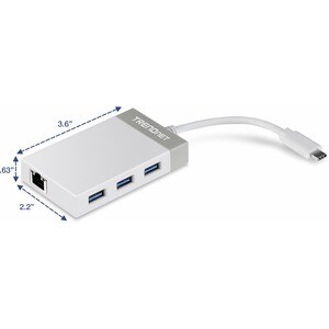 TRENDnet USB-C to Ethernet Gigabit Adapter, TUC-ETGH3, USB-C Hub with RJ-45 Gigabit, Windows and Mac Compatible, 3 x USB 3