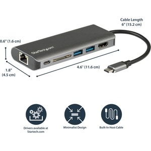 StarTech.com Adattatore USB C multiporta - USB-C a 4K HDMI, 3x USB 3.0 Hub,SD/SDHC, GbE, 60W PD - Mini docking station por
