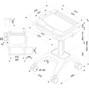 Neomounts MED-M200 Carrinho para produtos médicos - 5 kg Capacidade de carga - 4 Rodízios - 600 mm Largura x 440 mm Profun