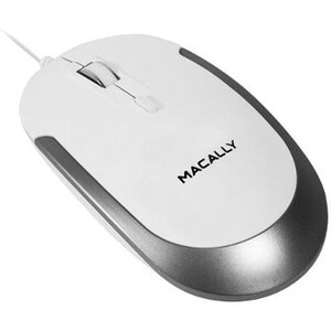 Macally USB Optical Quiet Click Mouse for Mac/PC in White & Aluminum - Optical - Cable - Aluminum, White - USB - 2400 dpi 