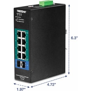 TRENDnet 10-Port Industrial Gigabit L2 Managed PoE+ DIN-Rail Switch, 8 x Gigabit PoE+ Ports, DIN-Rail Mount, 2 x SFP Slots