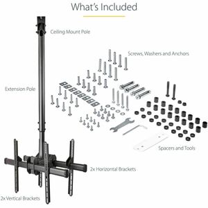 StarTech.com Dual TV-Deckenhalterung, Rücken an Rücken, Hängende Dualbildschirm VESA-Masthalterung für 32"-75" TVs - Höhen