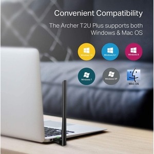 TP-Link Archer T2U Plus - IEEE 802.11ac Dual Band Wi-Fi Adapter for Desktop/Notebook - with 2.4GHz - 5GHz High Gain Dual B