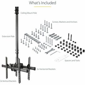 StarTech.com Dual TV Ceiling Mount, Back-to-Back Hanging Dual Screen VESA Pole Mount for 32"-75" TVs - Height Adjustable T