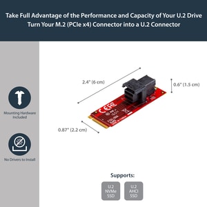 StarTech.com U.2 (SFF-8643) to M.2 PCI Express 3.0 x4 Host Adapter Card for 2.5" U.2 NVMe SSD - Add U.2 PCIe NVMe SSD perf