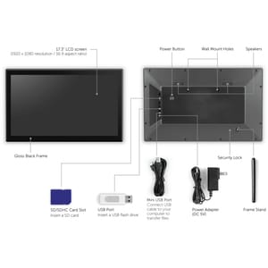 Aluratek AWS17F Digital Frame - 17.3" LCD Digital Frame - 1920 x 1080 - Wireless - In-plane Switching (IPS) Technology, Cl