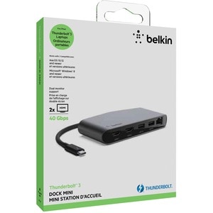 Belkin Mini Thunderbolt 3 Laptop Docking station - MacOS and Windows - Dual 4k Display @60Hz - for Desktop PC/Notebook/Mon