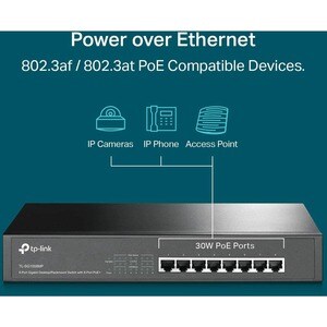Conmutador Ethernet TP-Link  TL-SG1008MP 8 - Gigabit Ethernet - 1000Base-T - 2 Capa compatible - 9,89 W Power Consumption 