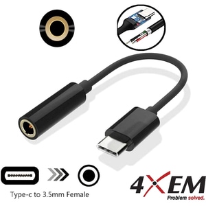 4XEM USB-C Male To 3.5mm Female Adapter Black - 5" Mini-phone/USB Audio Cable for Audio Device, Smartphone, Headphone - Fi