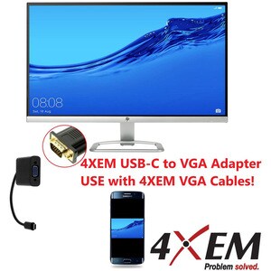 4XEM USB-C to VGA Adapter - 1 x 24-pin Type C USB 3.1 USB Male - 1 x 15-pin HD-15 VGA Female - 1920 x 1200 Supported - Bla