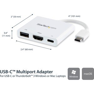 USB-C TO 4K HDMI MULTIFUNCTION ADAPTER WITH POWER DELIVERY AND USB-A PORT - WHITE