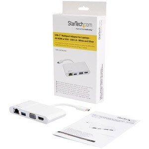 StarTech.com USB Type C Docking Station for Notebook - Silver, White - 1 Displays Supported - 4K - 2048 x 1280, 3840 x 216