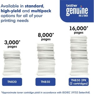 Brother TN-850 Original High Yield Laser Toner Cartridge - Twin-pack - Black - 2 / Box - 8000 Pages Black (Per Cartridge)