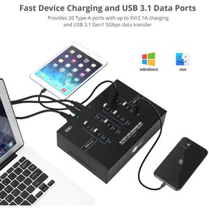 SIIG 20-Port Industrial USB 3.0 Hub with Charging - 200W - USB 3.0 Type B - External 20 USB 5Gbps Type-A Port(s) - 20 USB 