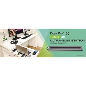 IOGEAR Dock Pro 100 USB-C 4K Ultra-Slim Station - for Notebook/Tablet/Smartphone - 100 W - USB 3.1 Type C - 4 x USB Ports 