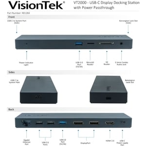 VT2000 USB-C Display Dock - for Notebook/Monitor - 85 W - USB Type C - 4 x USB Ports - 2 x USB 2.0 - 2 x USB 3.0 - USB Typ