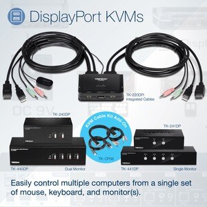 TRENDnet TK-440DP KVM Switchbox - TAA Compliant - 4 Computer(s) - 1 Local User(s) - 3840 x 2160 - 4 - 8 x USB - 10 x Displ